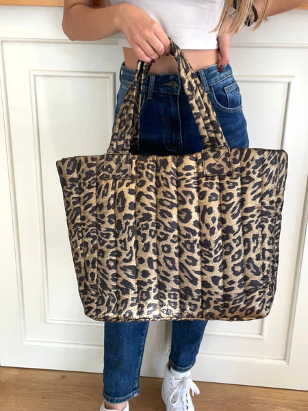 Shopper acolchoado camel animal print