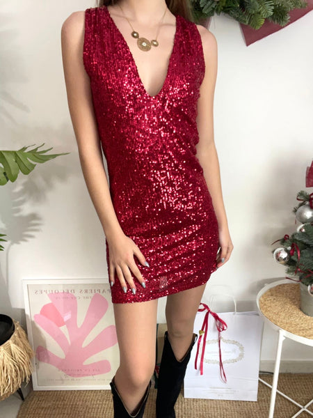 Vestido lantejoulas vermelho