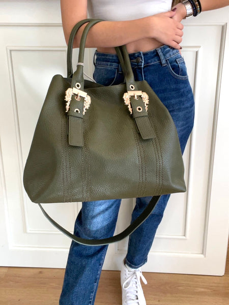 Mala shopper com 2 fivelas verde