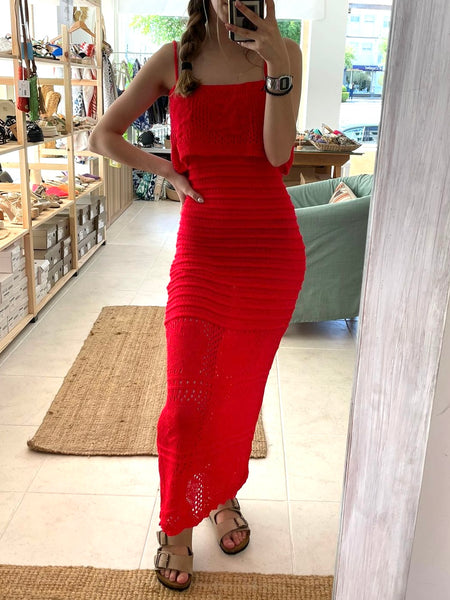 Vestido comprido malha vermelho