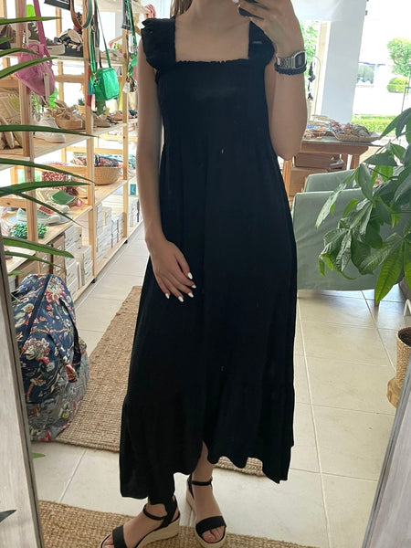 Vestido franzido crepe preto