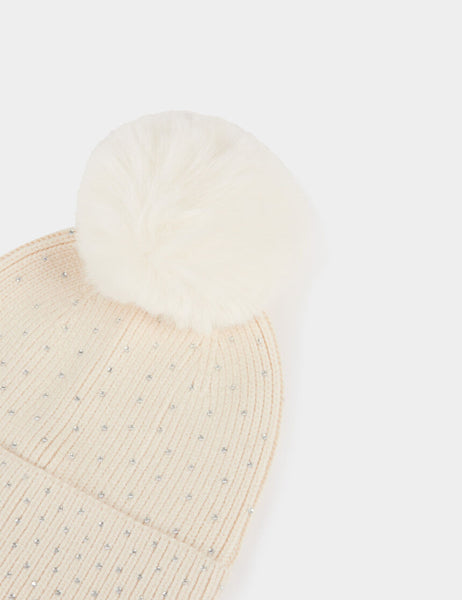 Gorro de malha com Pom pom cru MORGAN