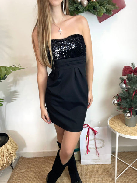 Vestido cai cai com lantejoulas preto