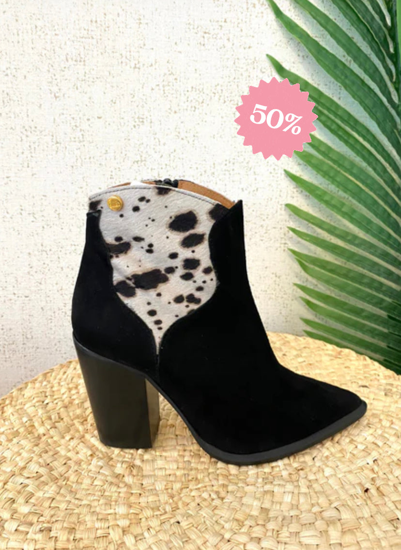 Botim camurça preto/animal print Ruika