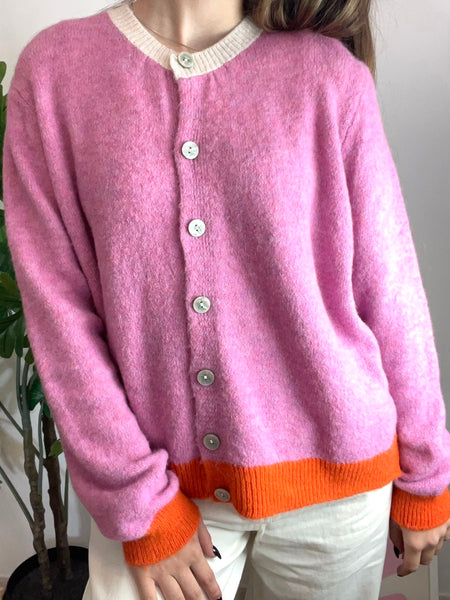 Cardigan de malha fofa rosa/laranja