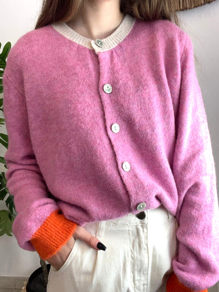 Cardigan de malha fofa rosa/laranja