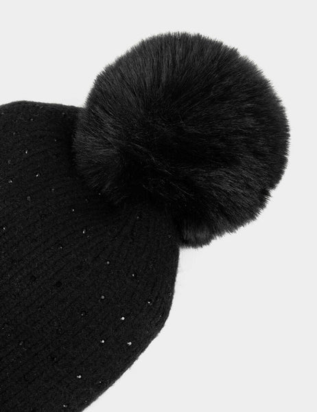 Gorro de malha com Pom pom preto MORGAN