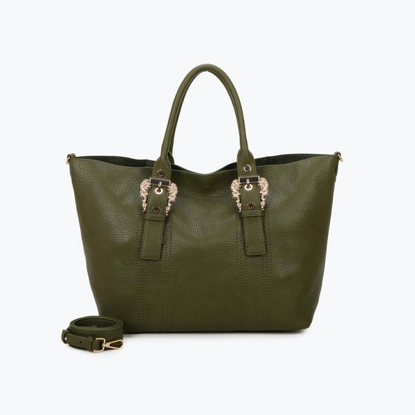 Mala shopper com 2 fivelas verde